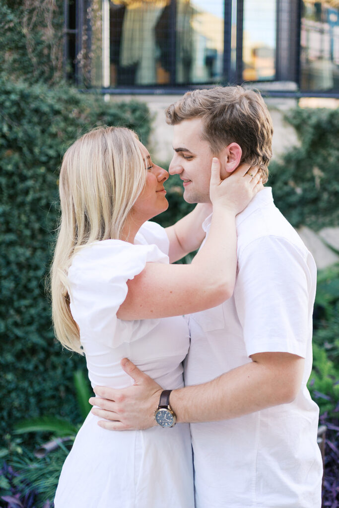 Couple embraces during their engagement session