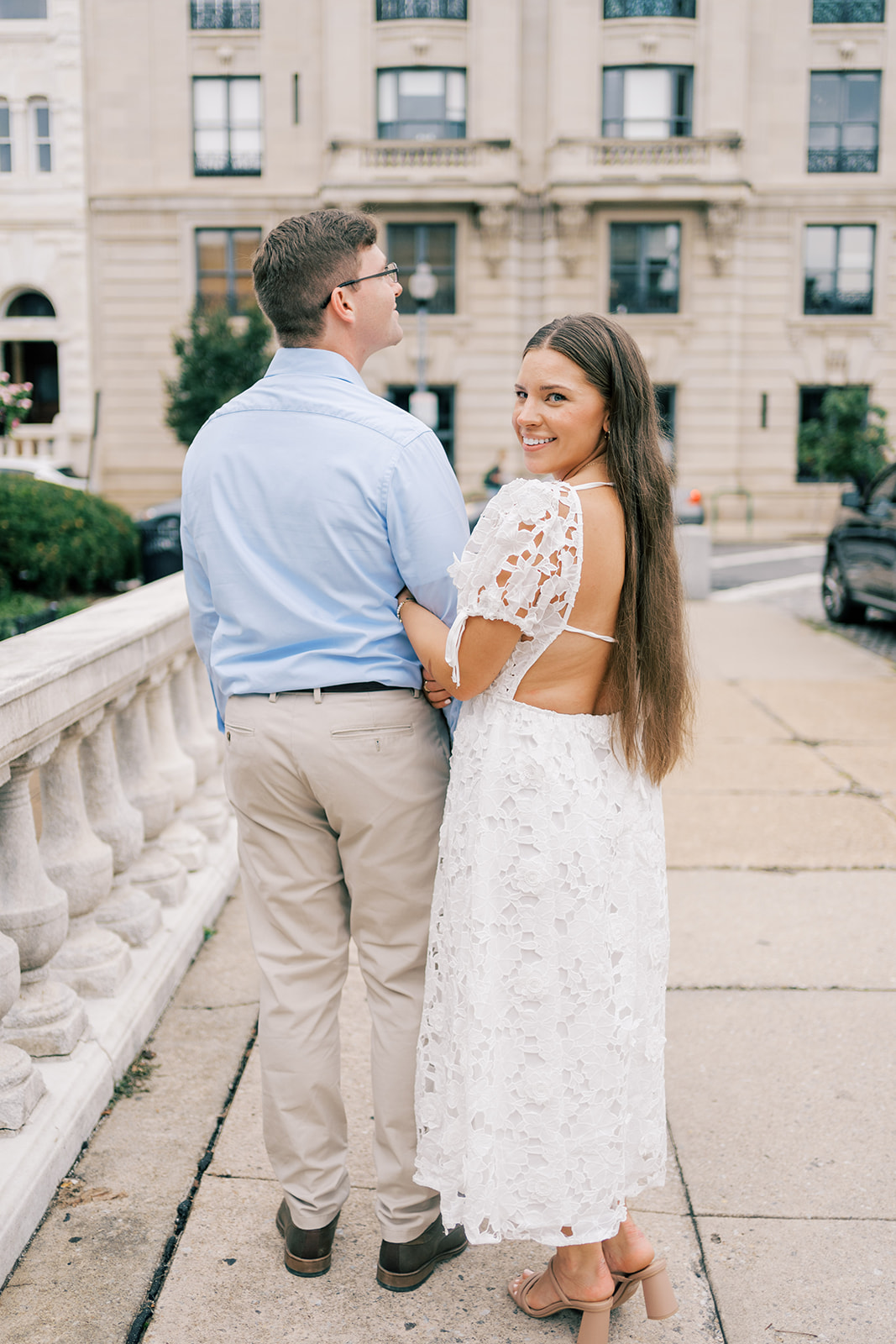 Couple holds hands at Mt. Vernon engagement photoshoot